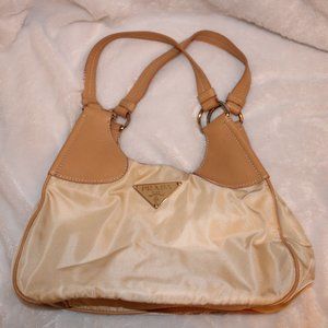 Prada Tan Nylon & Leather Shoulder Hobo Purse